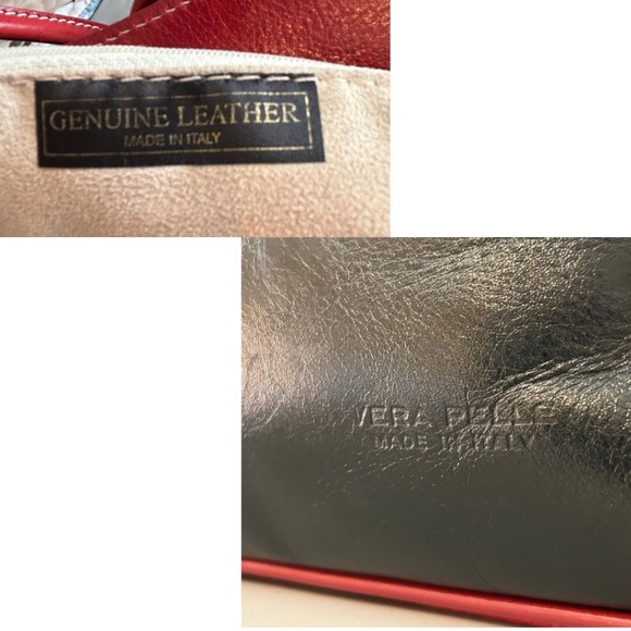 VERA PELLE Made in Italy Black and Red Leather Backpack with Convertible Straps - Picture 9 of 17